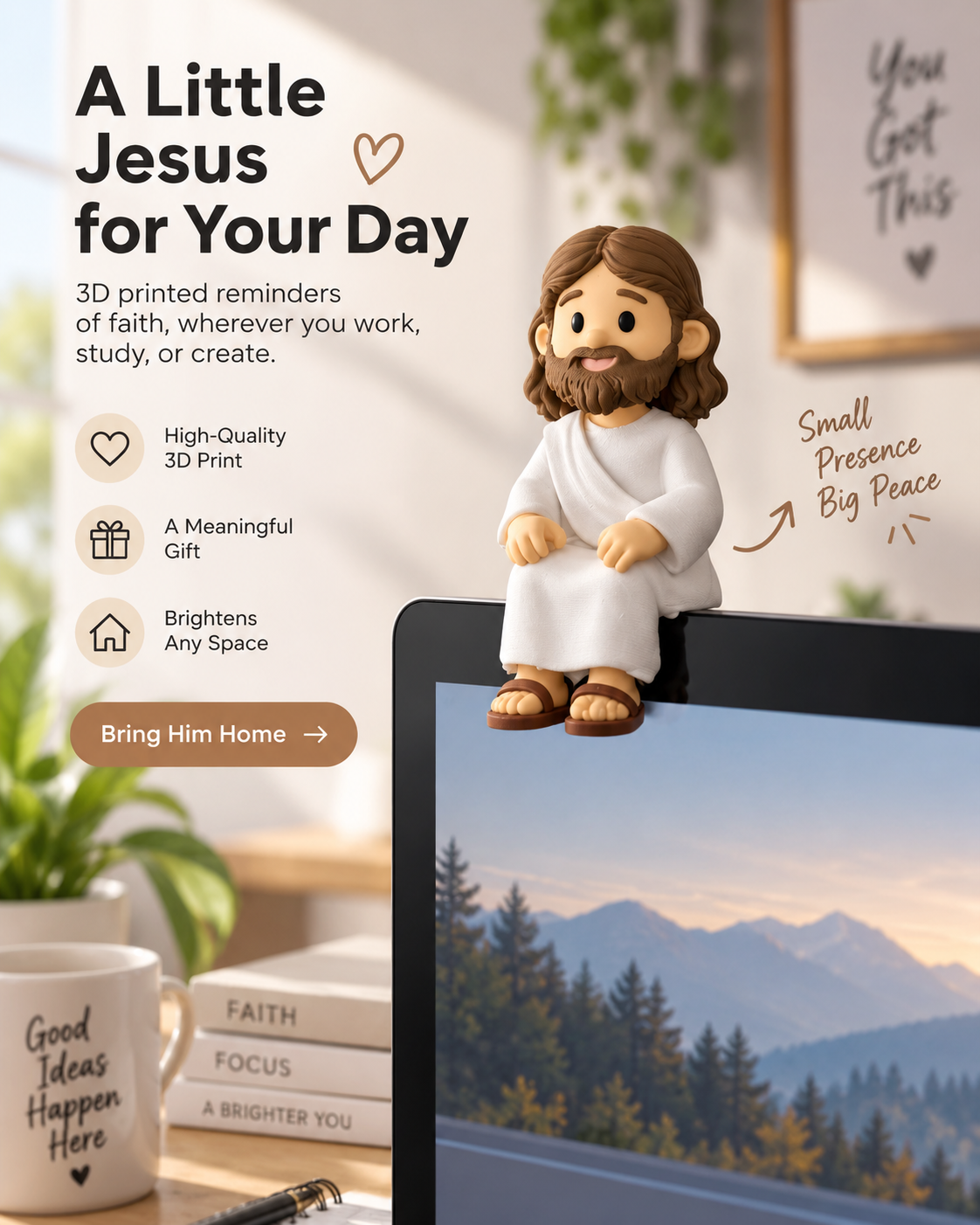 Pequeno Jesus em ambiente de escritório